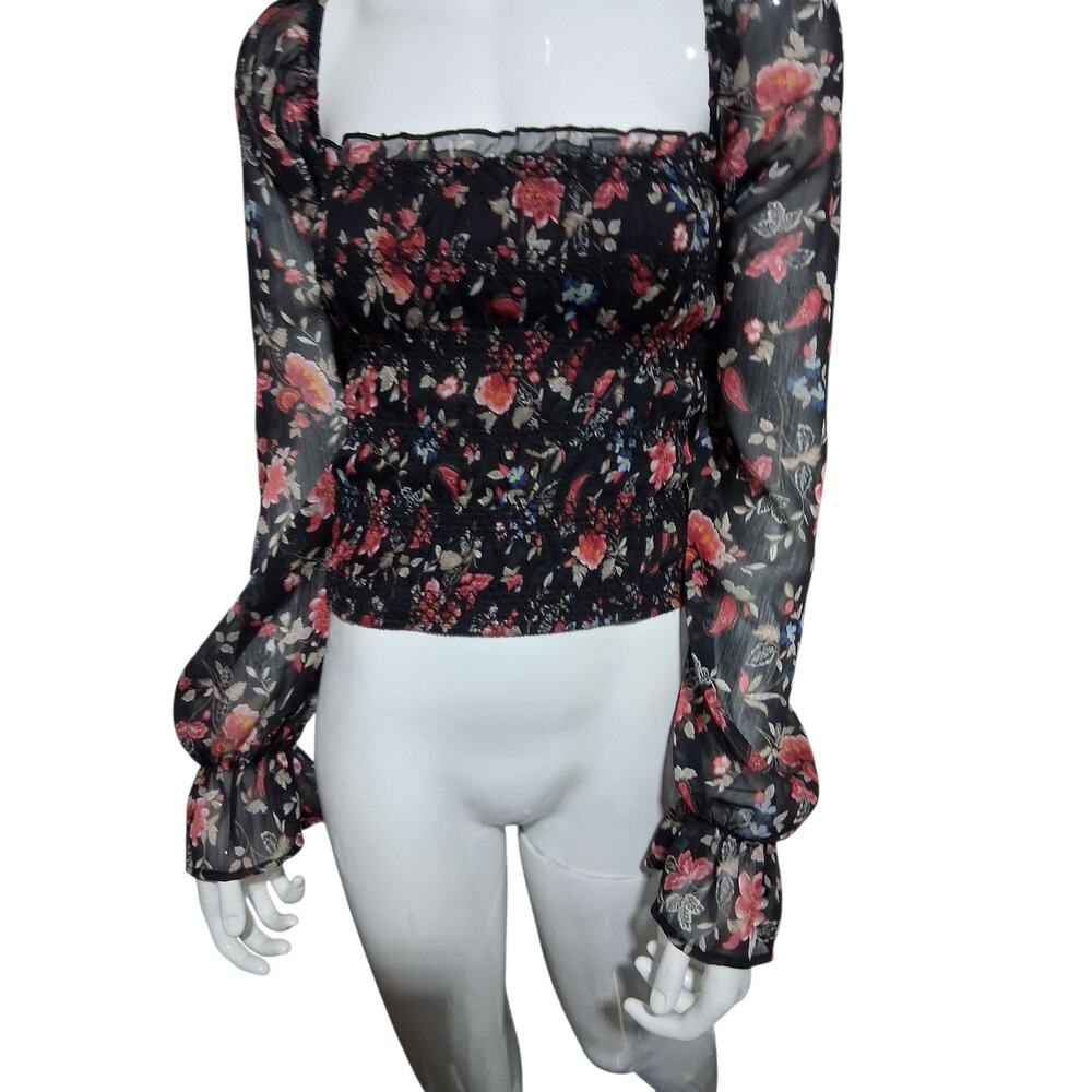 Mi Ami Smocked whimsical Fairycore Womens size Large Romantic Sheer Metallic Top - Picture 4 of 13